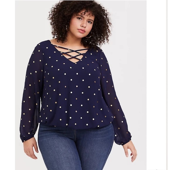 Torrid CHIFFON LATTICE BLOUSE 0 - Picture 2 of 6
